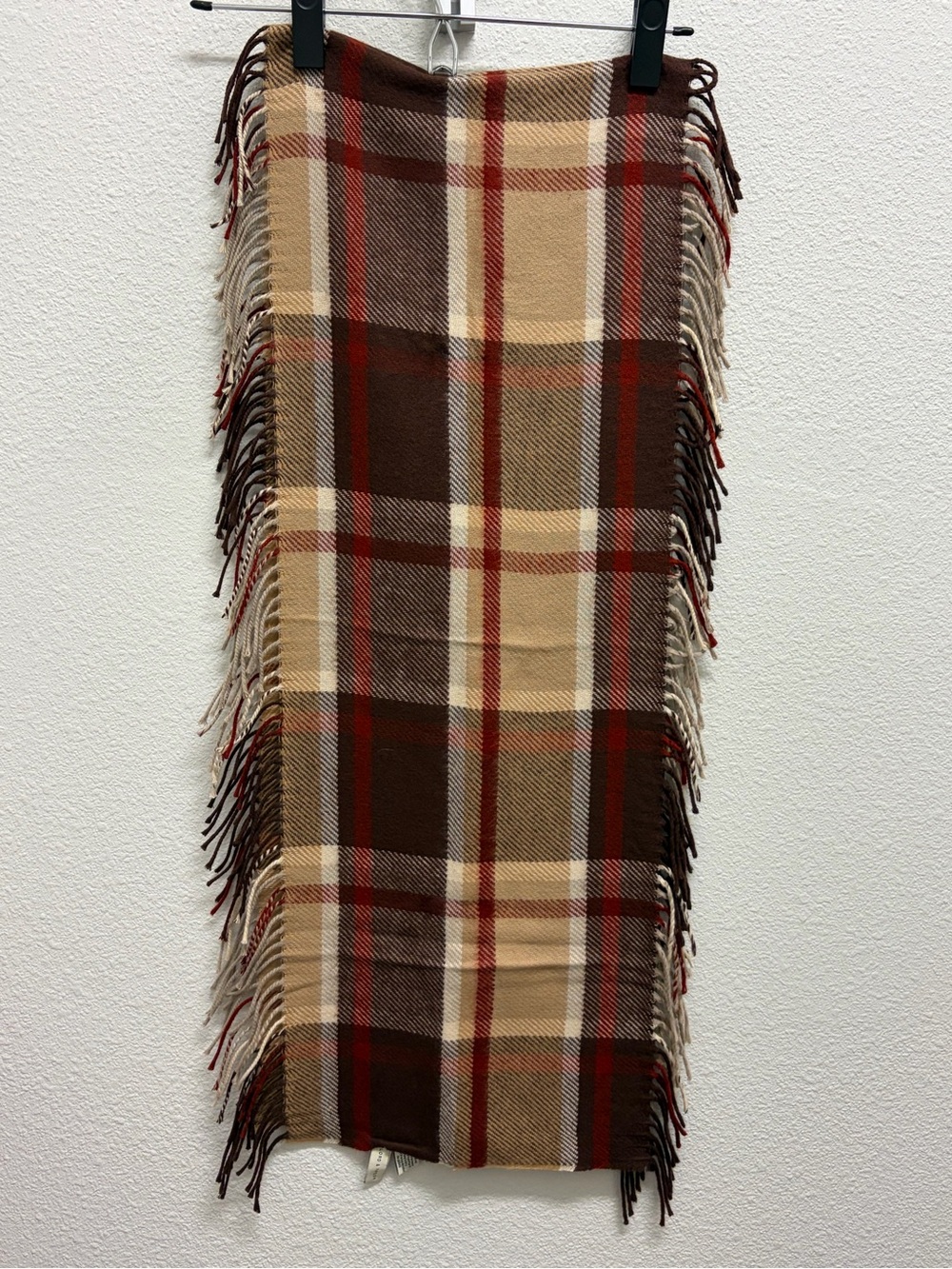VTG Lord & Taylor Plaid Fringed Scarf in Brown, Cream & Red